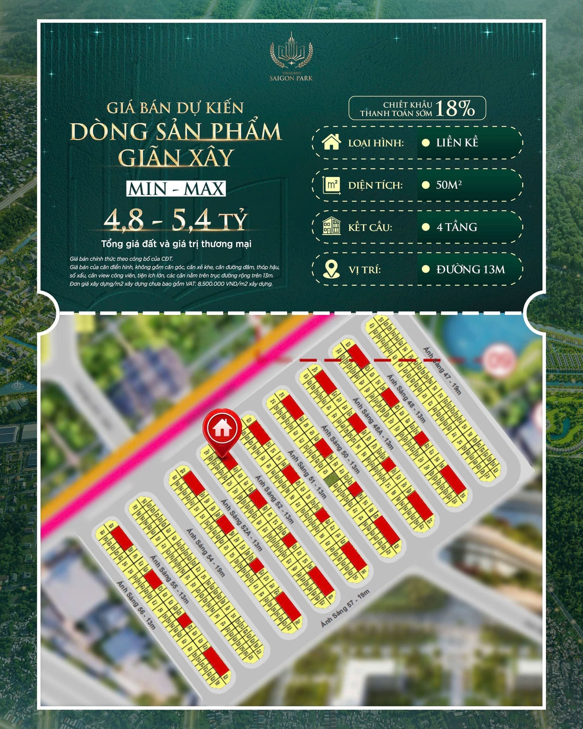 Bảng giá nhà phố Vinhomes Saigon Park Hóc Môn mới nhất