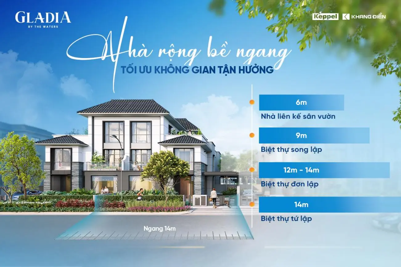 Gladia By The Waters: Biệt thự mặt tiền rộng thoáng