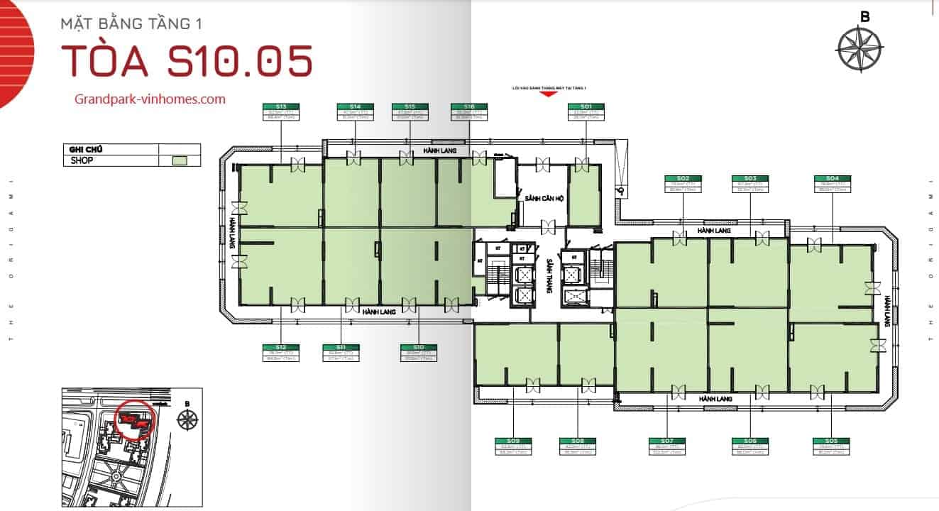 Mặt bằng căn hộ S1005 Origami Vinhomes Grand Park: Xem chi tiết bố cục